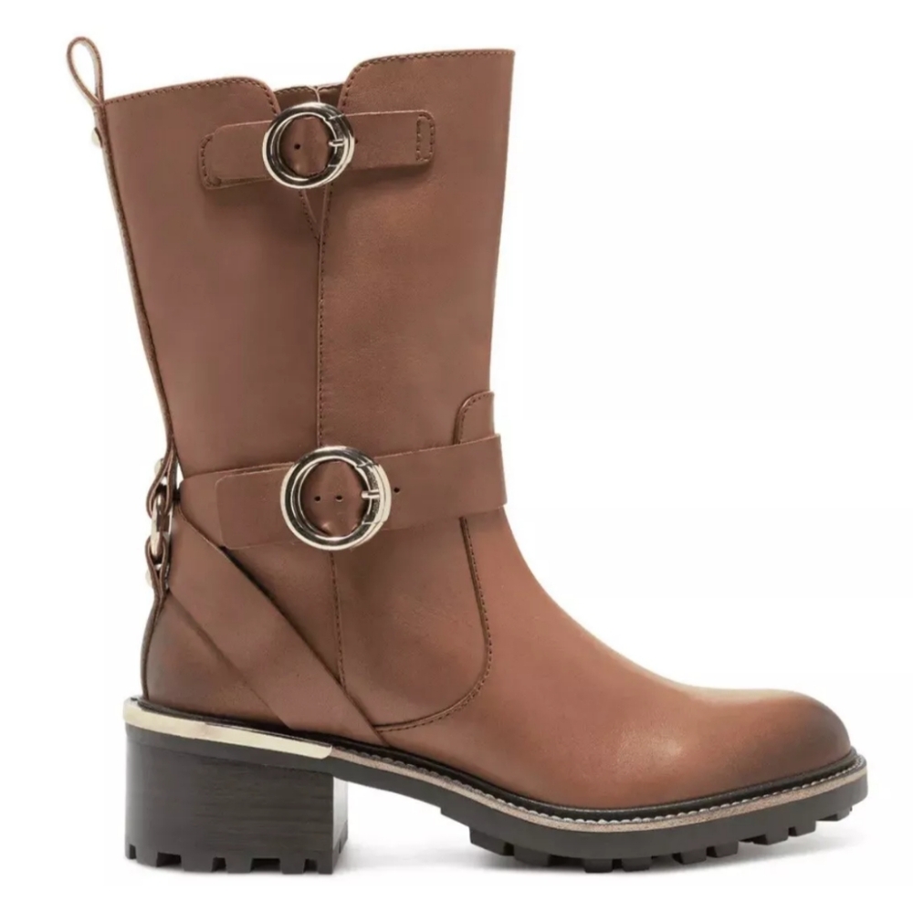 New Vince Camuto 12M Moto Boots Tuscan  Taupe Leather